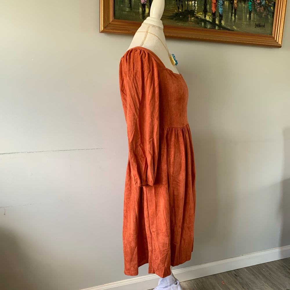 *Host Pick!🎉 Brown Boho Suede Square Neck Mini Swing Dress with Square Neckline - Picture 13 of 15